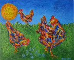 Free range chicken 50 x 60 cm acrylic on canvas with frame