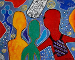 Friendly visitors 70 x 90 x 4 cm acrylic paint on canvas