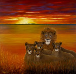 Lion family 120 x 120 x 4 cm acrylic paint on canvas