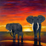 African elephants 120 x 120 x 4 cm acrylic paint on canvas