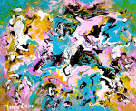 Composition in pink and turquoise 40 x 50 cm acrylic paint